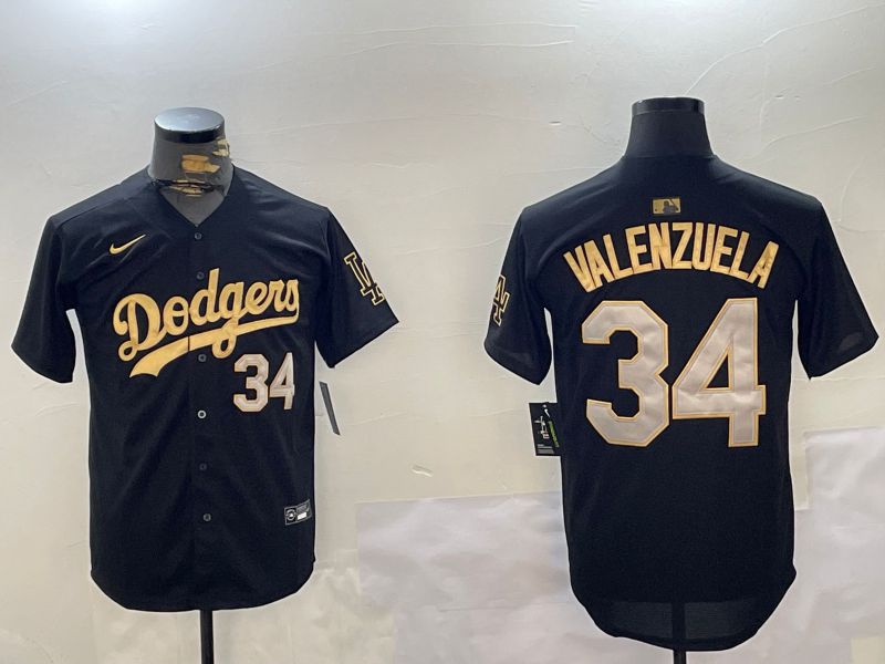 Men Los Angeles Dodgers 34 Valenzuela Black Gold Game 2024 Nike MLB Jersey style 1203